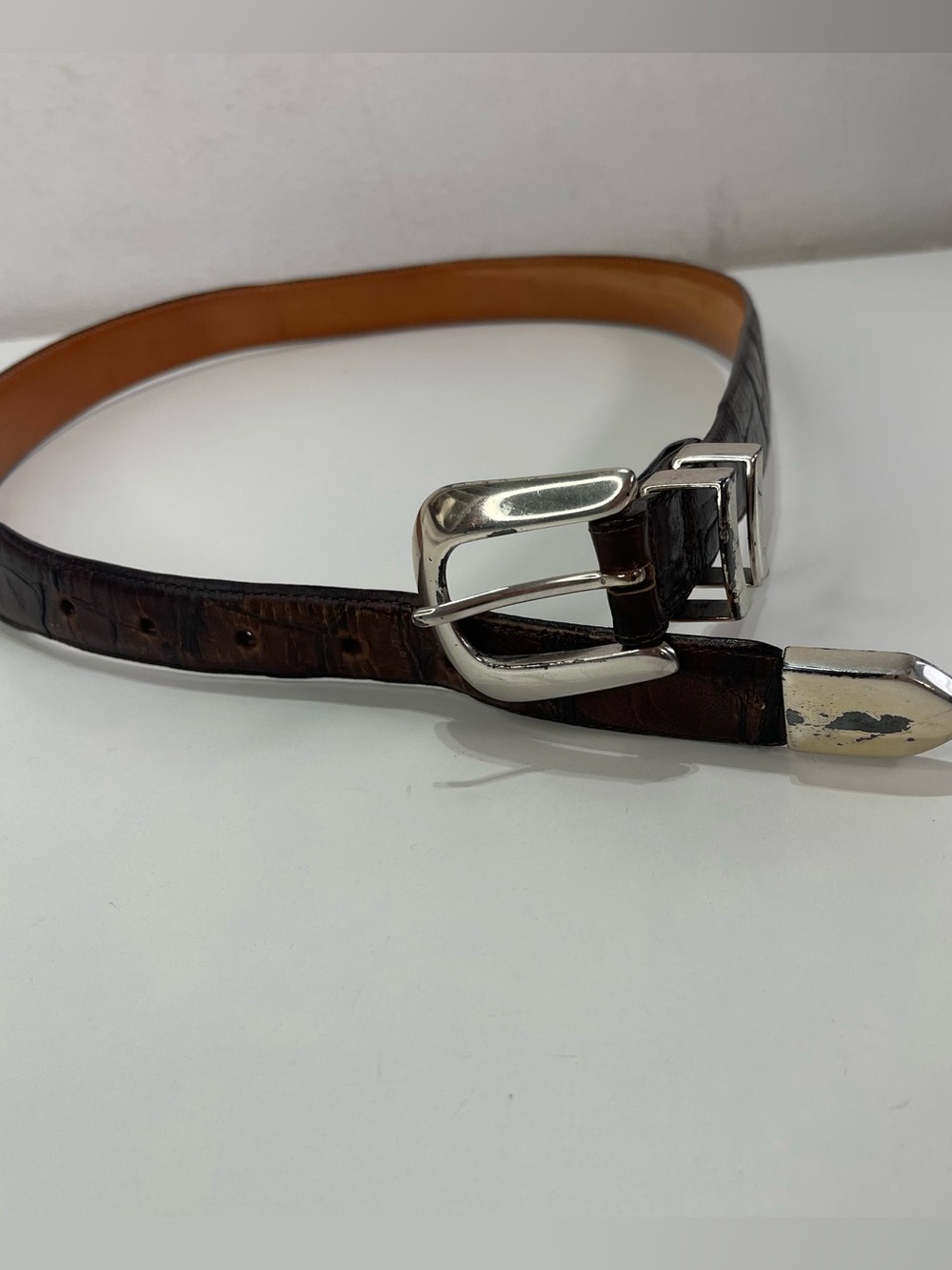 vintage Brighton Belt Men’s 36 Brown Leather Croc Embossed Western Cowboy Dress